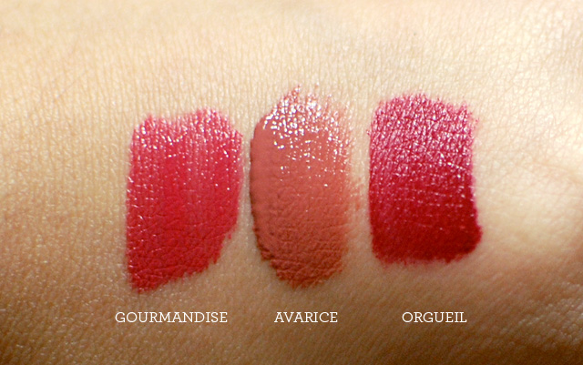 guerlain l'extrait - swatches - gourmandise avarice orgueil