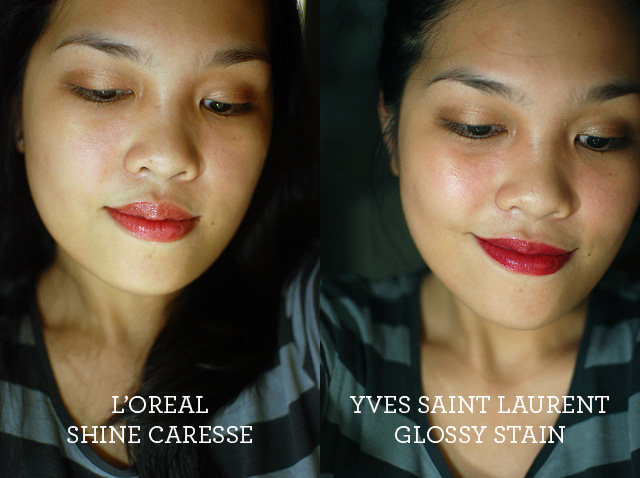 YSL Glossy Stain vs LOreal Shine Caresse - Faces