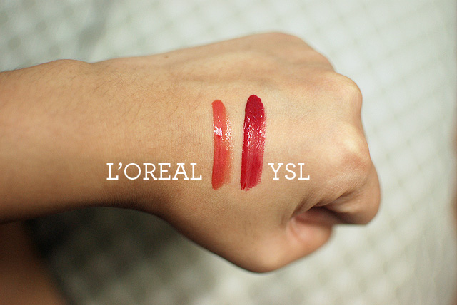 YSL Glossy Stain vs LOreal Shine Caresse - Swatches