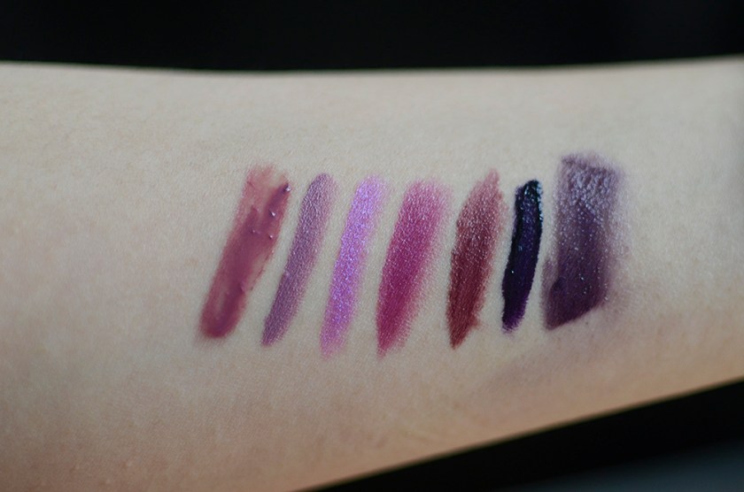 Purples-Swatches - OCC Lydia, NARS Dominique, Kat Von D Wonderchilde, ILIA Ink Pot, MAKE Jakarta, OCC Pagan, Shiro Sad Keanu